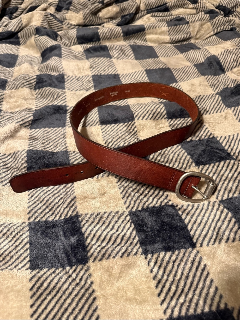 Fossil Brown Leather Belt with Silver-Tone Oval Buckle